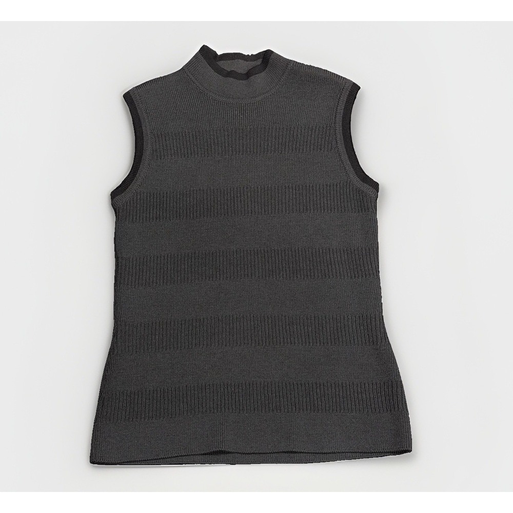 ST. JOHN Knits SJK Sleeveless‎ Mock Neck Top Blouse Gray Ribbed Size 10